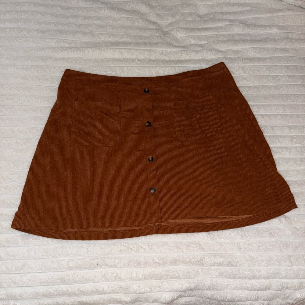 Burnt Orange Corduroy Button-Front Mini Skirt